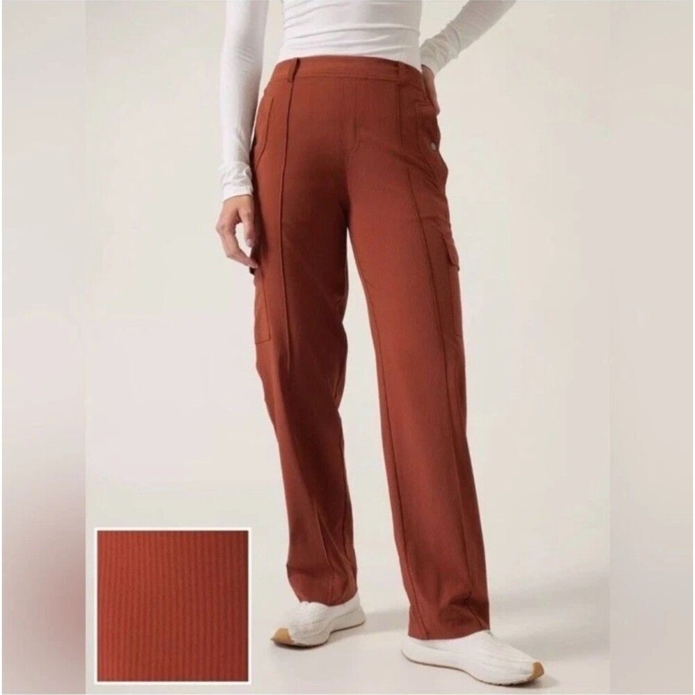 ATHLETA-Vienna Cargo Pant City Stripe Brown Outdoors Travel Hiking Walking Sz 14